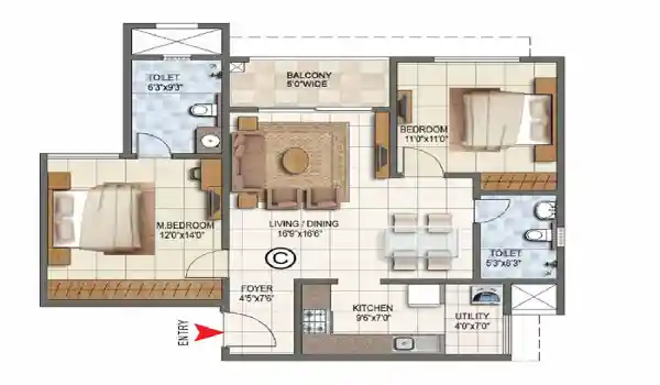 Urbanrise Whispers of Sky Apartment 3 BHK Prime Floor Plan by Urbanrise Group located at Sholinganallur, Chennai Tamil Nadu